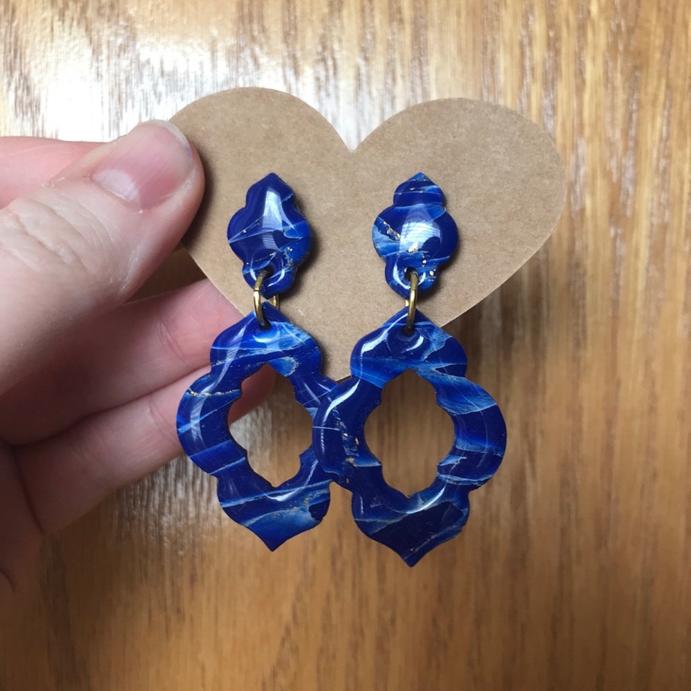 Deep Blue Polymer Clay Dangle Earrings
